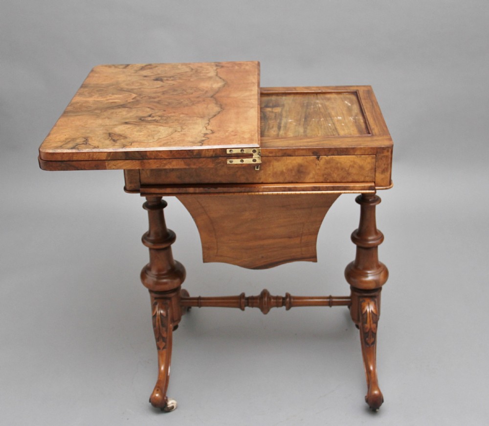 19th Century burr walnut games table View XIII