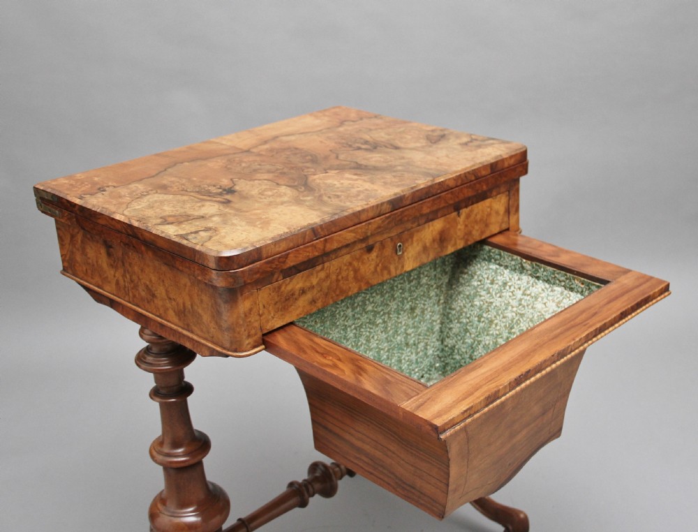 19th Century burr walnut games table View XIV