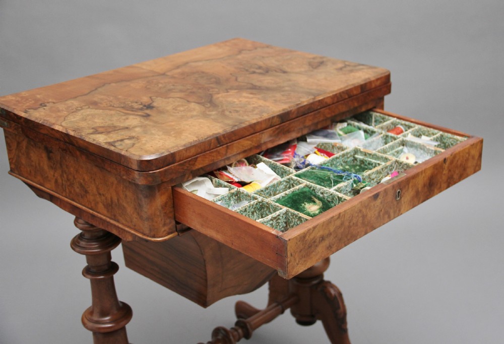 19th Century burr walnut games table View XV