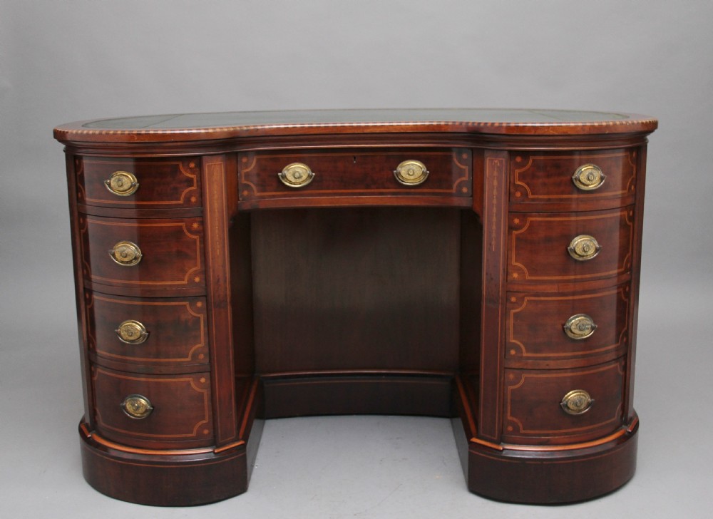 19th Century inlaid mahogany kidney shaped desk with a wonderful provenance 