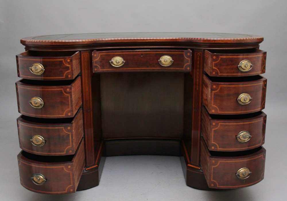 19th Century inlaid mahogany kidney shaped desk with a wonderful provenance  View II
