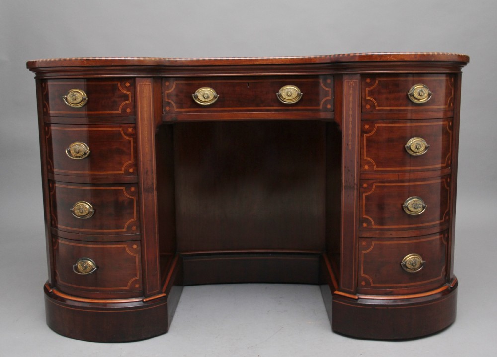 19th Century inlaid mahogany kidney shaped desk with a wonderful provenance  View III