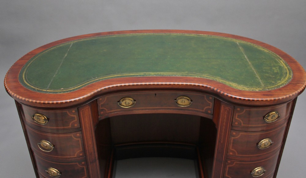 19th Century inlaid mahogany kidney shaped desk with a wonderful provenance  View IV