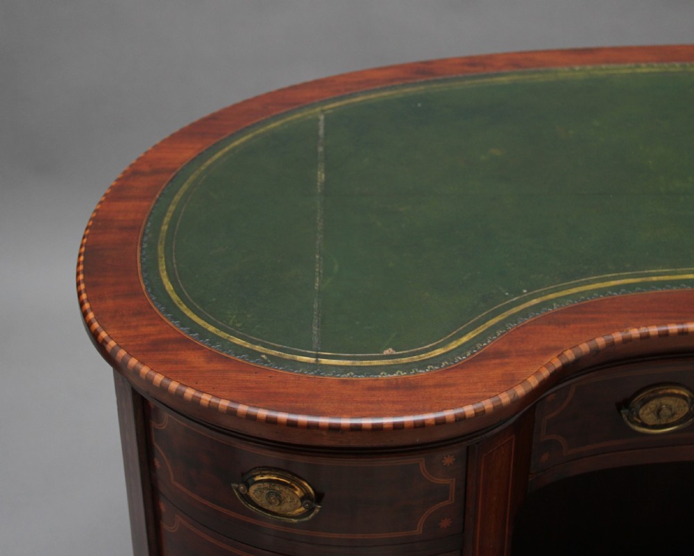 19th Century inlaid mahogany kidney shaped desk with a wonderful provenance  View V