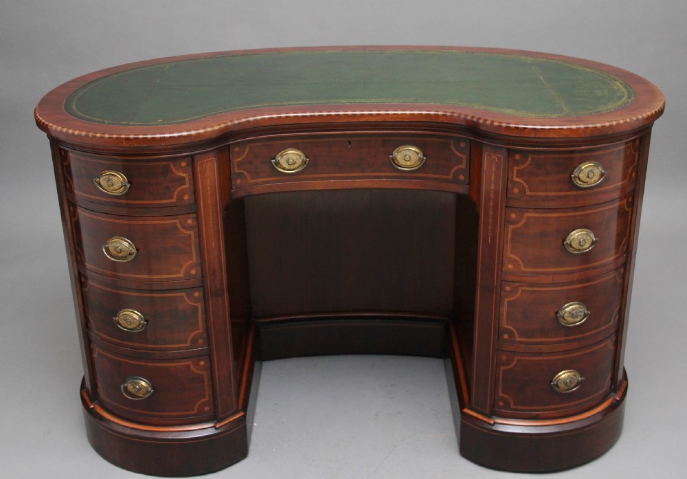 19th Century inlaid mahogany kidney shaped desk with a wonderful provenance  View VI