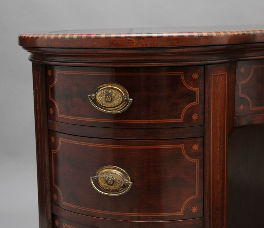 19th Century inlaid mahogany kidney shaped desk with a wonderful provenance  View XI
