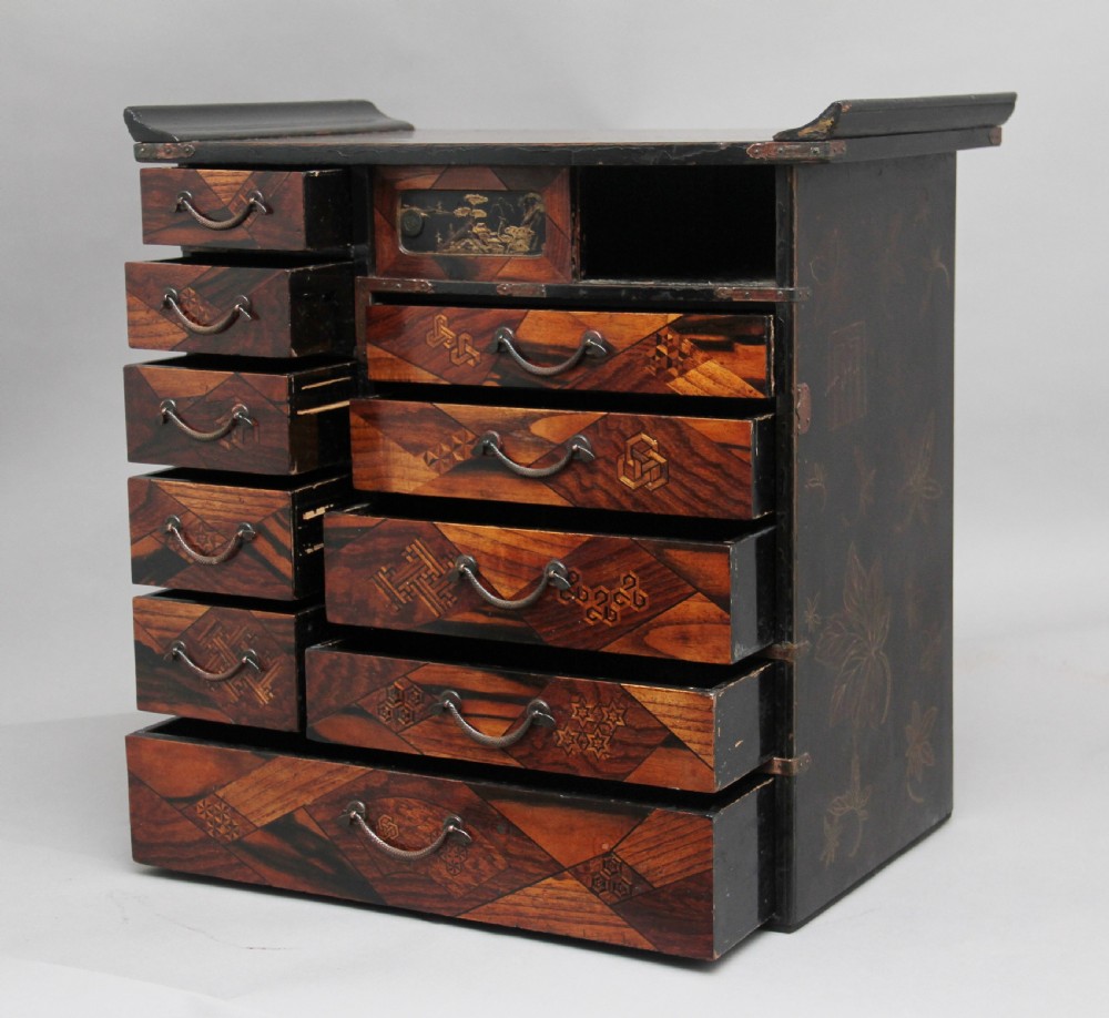 19th Century Japanese parquetry and lacquered cabinet View II