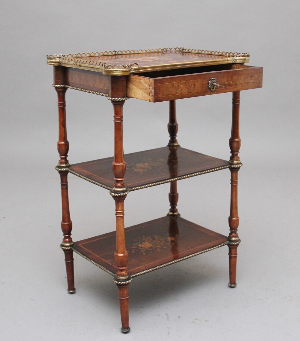 19th Century mahogany and inlaid three tier etagere table View II