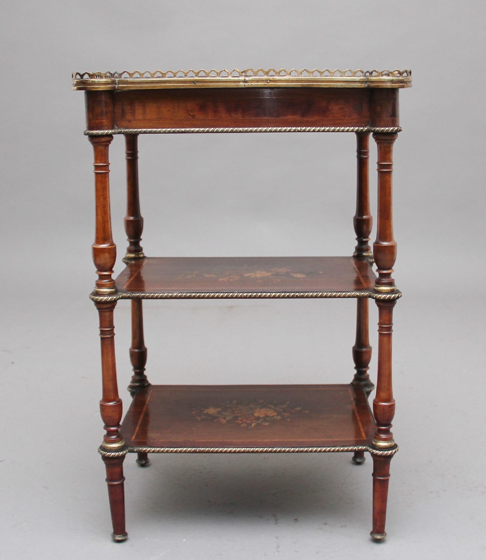 19th Century mahogany and inlaid three tier etagere table View IV