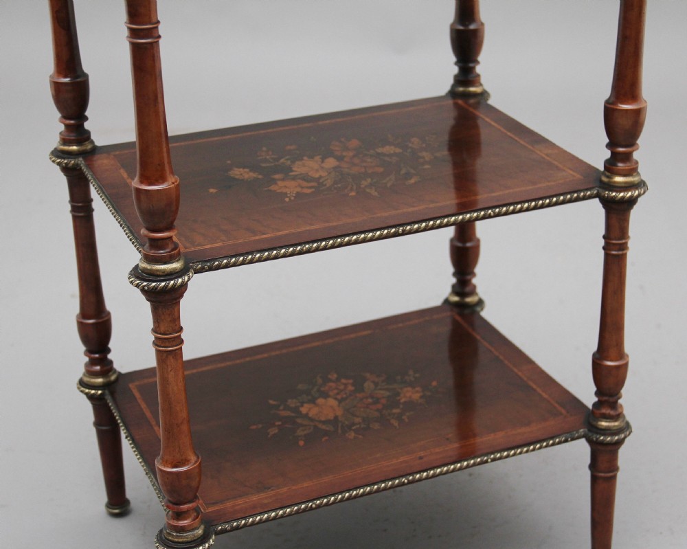 19th Century mahogany and inlaid three tier etagere table View VIII