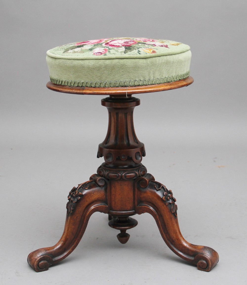 19th Century carved walnut piano stool View III