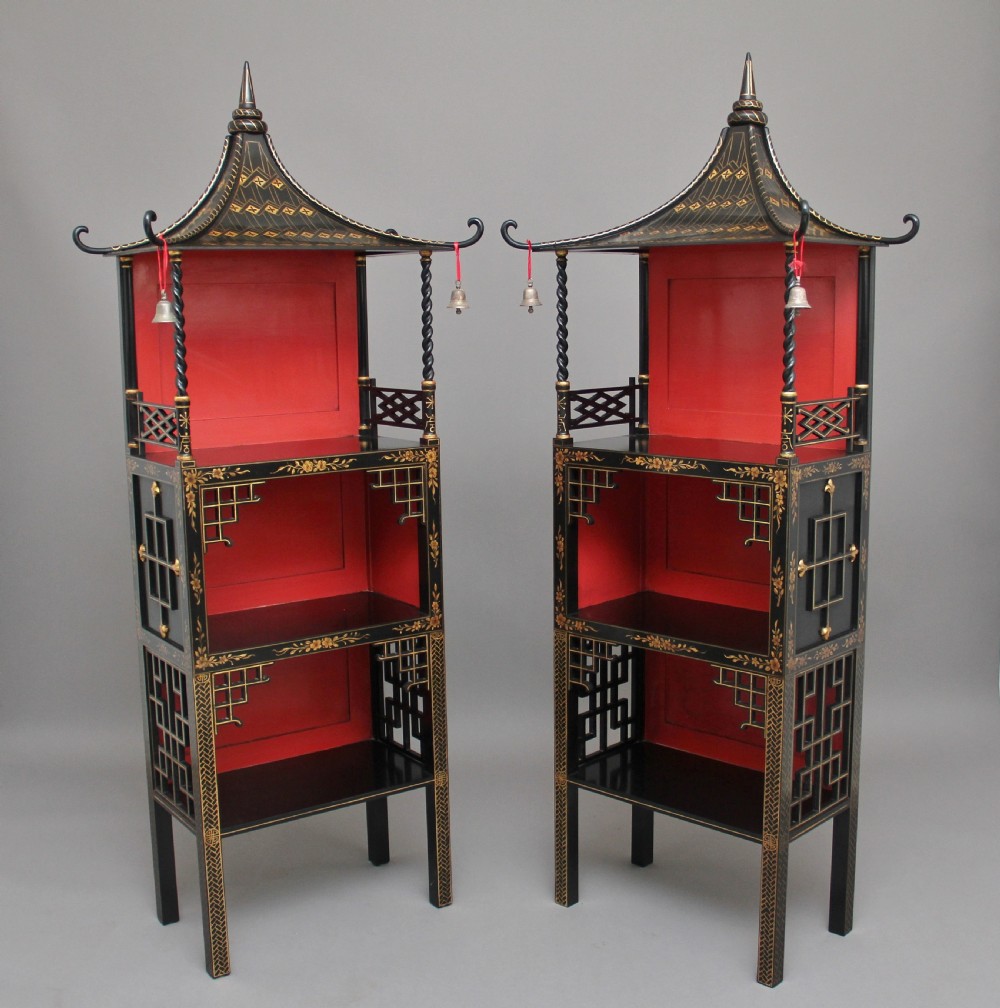 Pair of early 20th Century Chinoiserie open cabinets