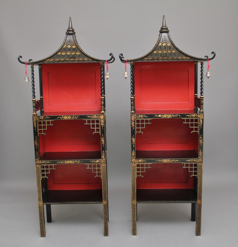 Pair of early 20th Century Chinoiserie open cabinets View II
