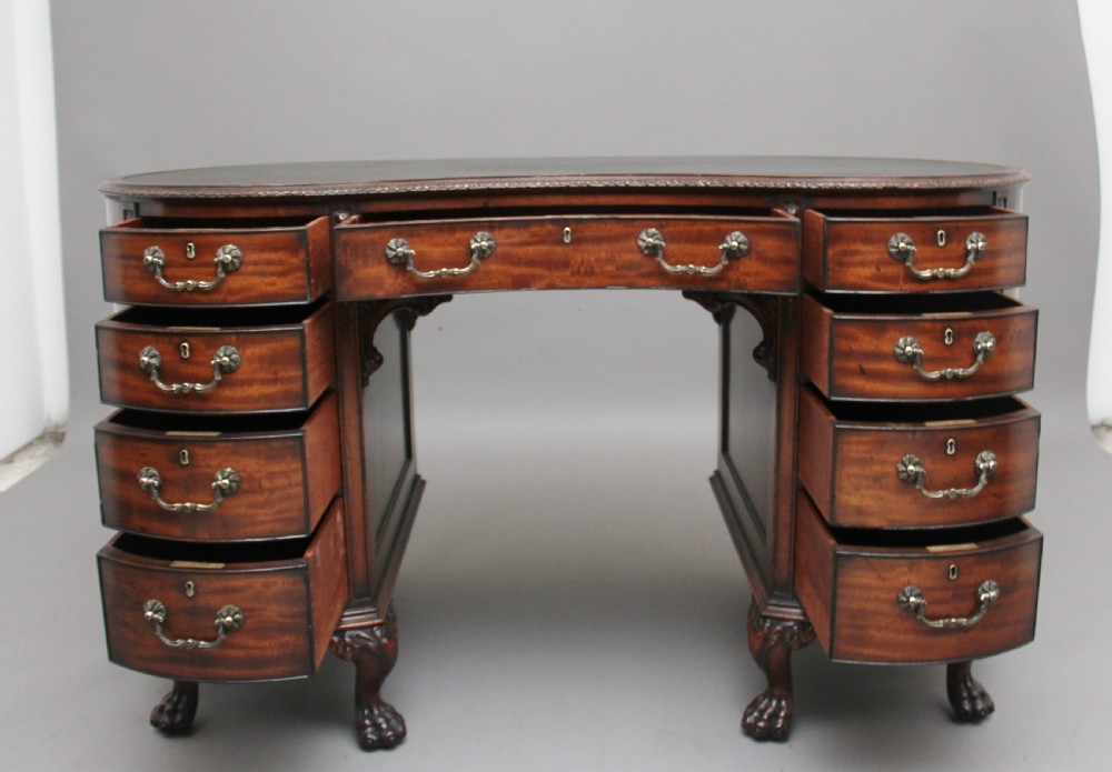 Superb quality Edwardian mahogany kidney shaped desk View XII