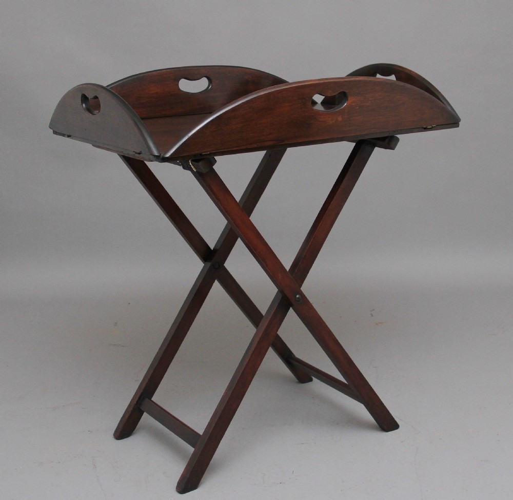 Early 20th Century mahogany folding butlers tray on stand