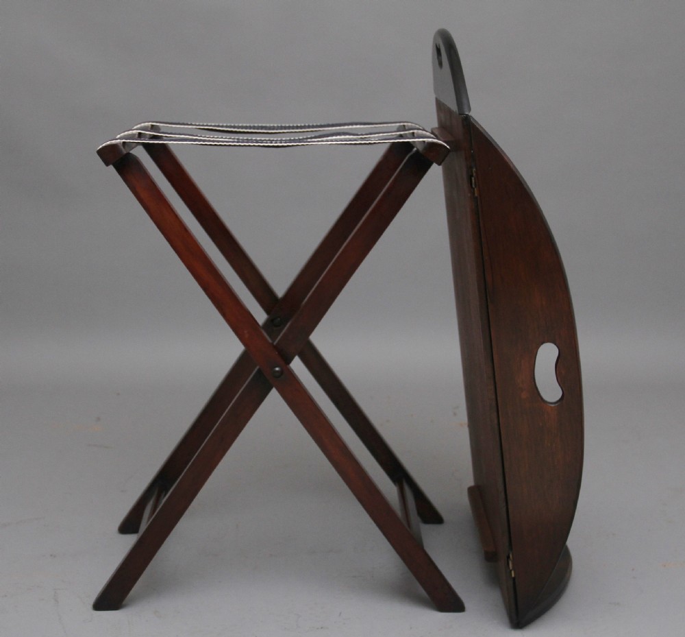 Early 20th Century mahogany folding butlers tray on stand View VIII