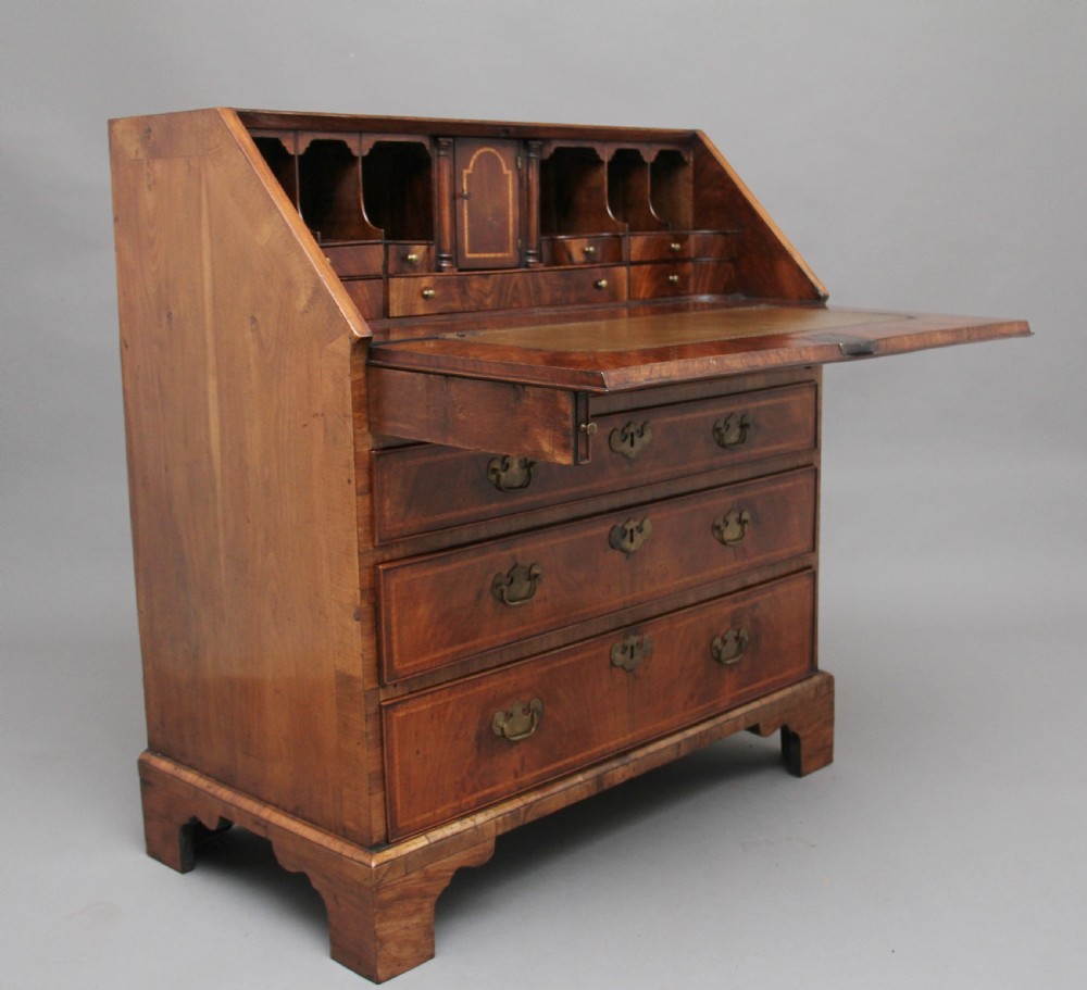 18th Century walnut and feather banded bureau View X