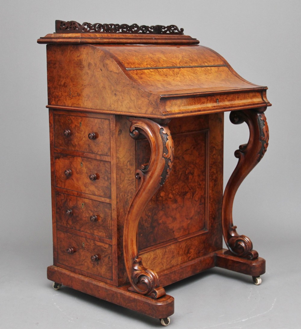 19th Century burr walnut rising top davenport