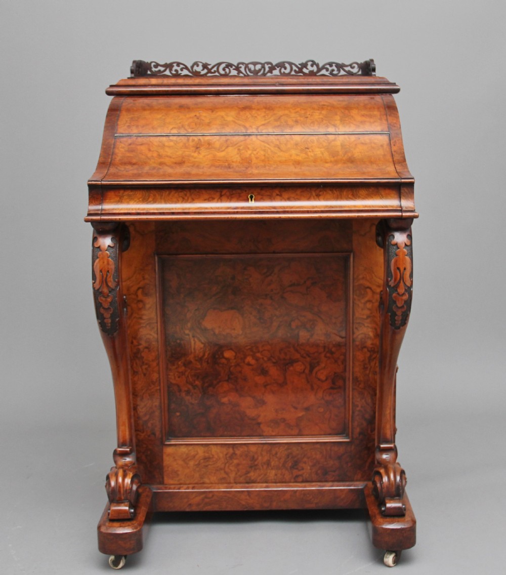 19th Century burr walnut rising top davenport View IV