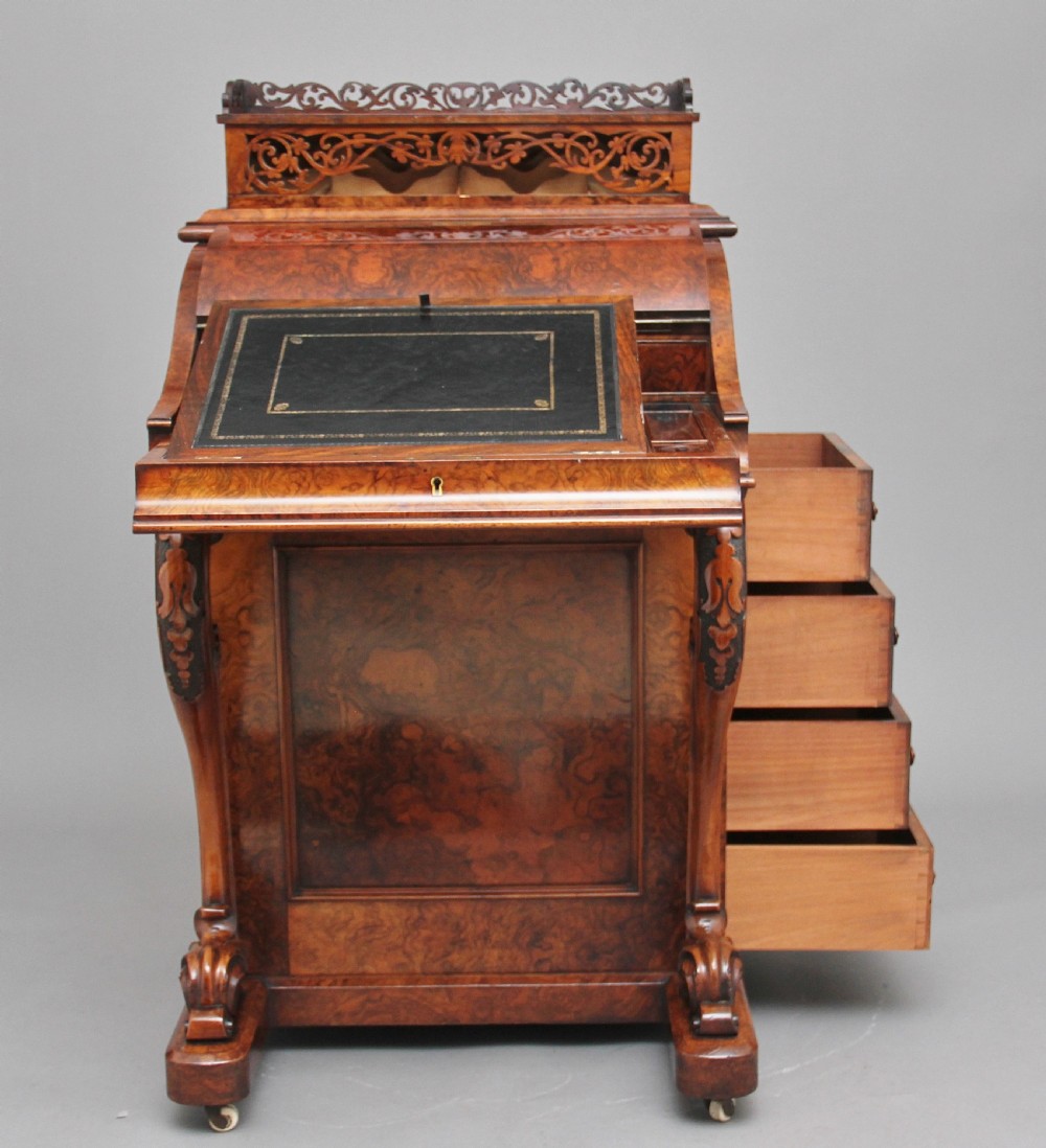 19th Century burr walnut rising top davenport View V