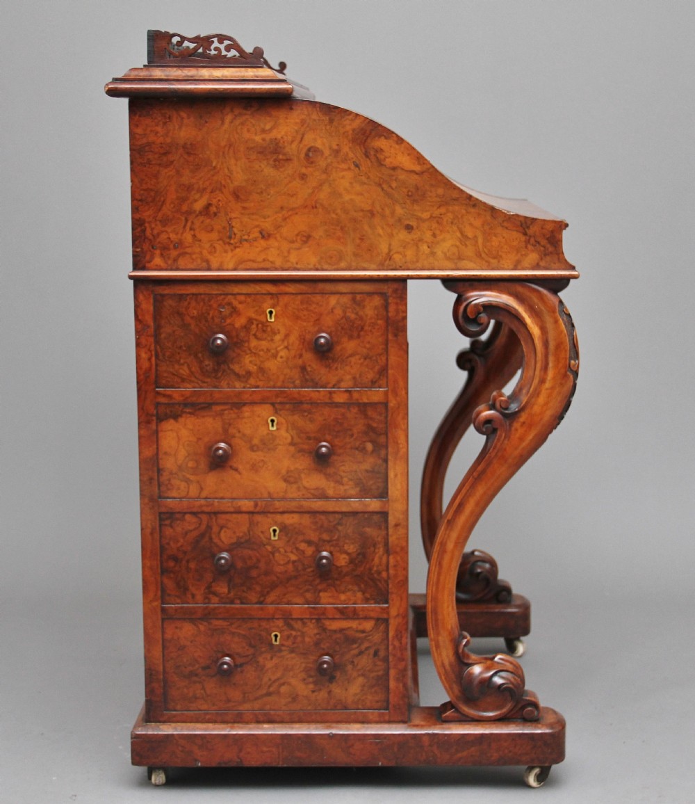 19th Century burr walnut rising top davenport View VI