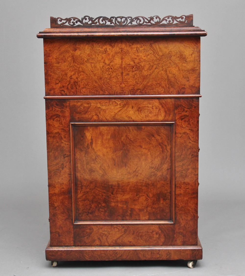 19th Century burr walnut rising top davenport View VII