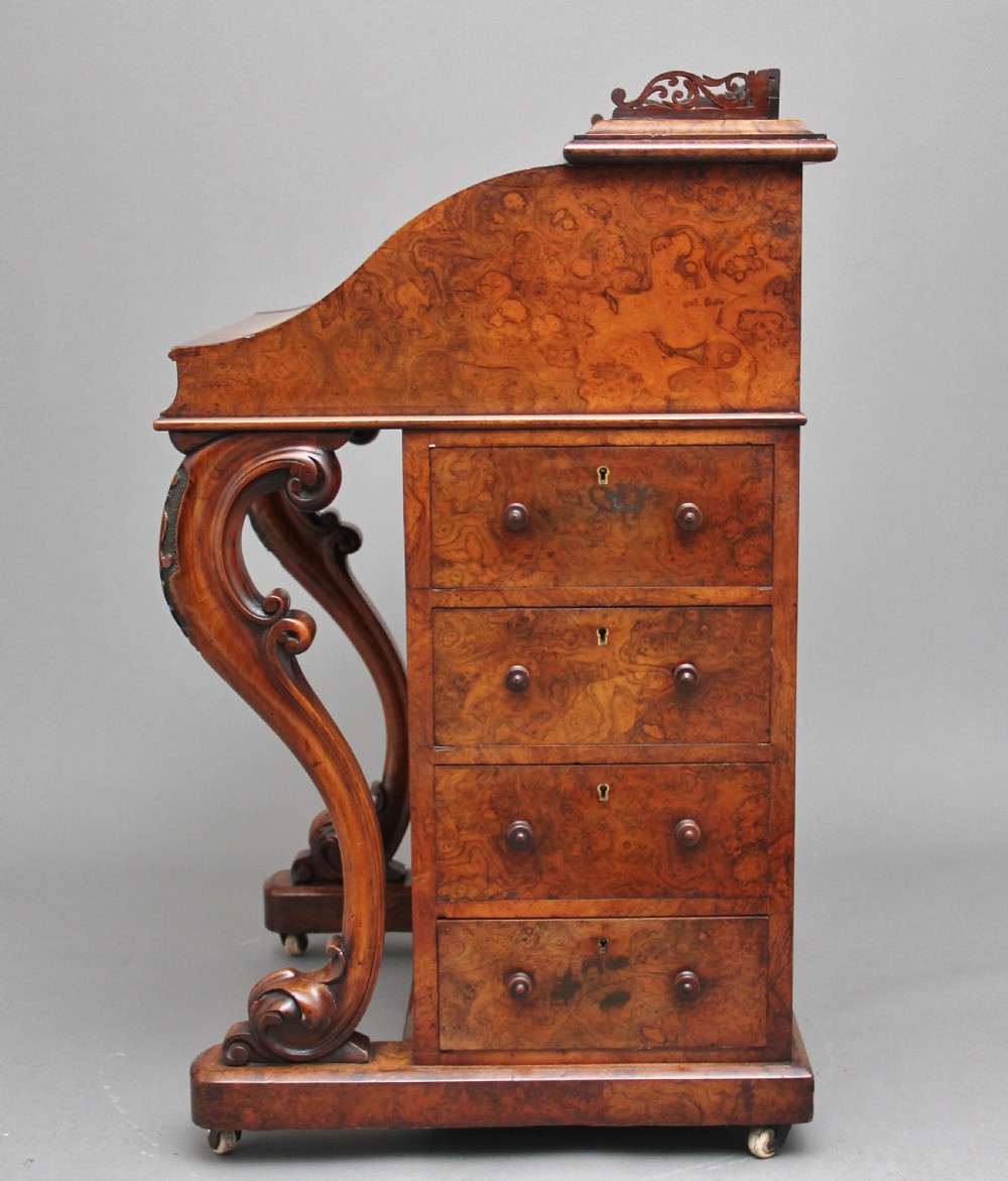 19th Century burr walnut rising top davenport View VIII