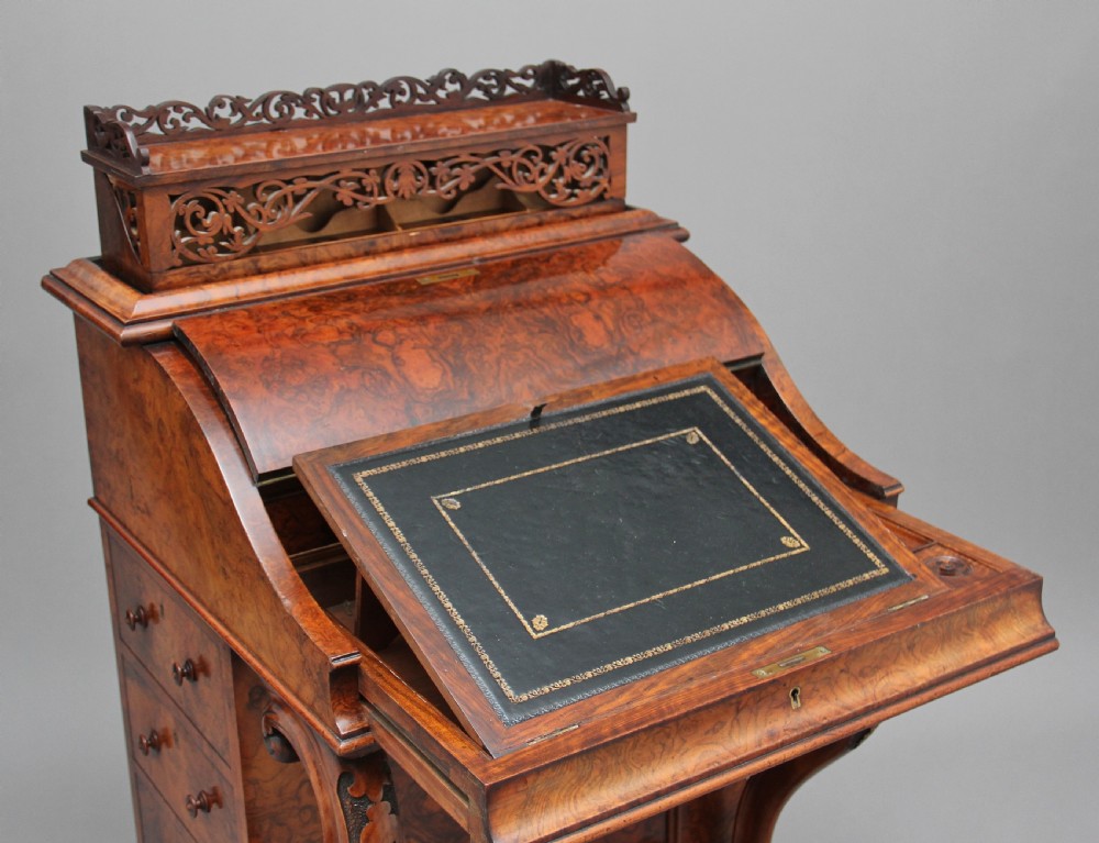 19th Century burr walnut rising top davenport View XIII