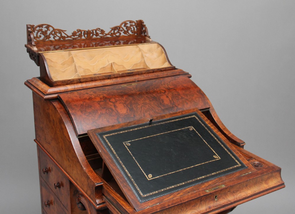 19th Century burr walnut rising top davenport View XIV