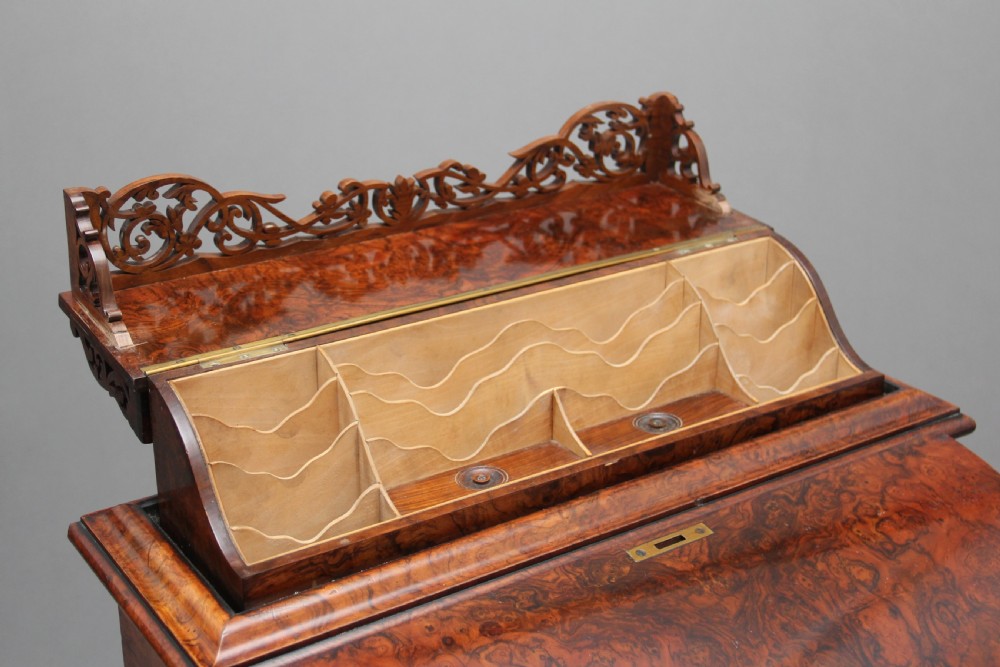 19th Century burr walnut rising top davenport View XV