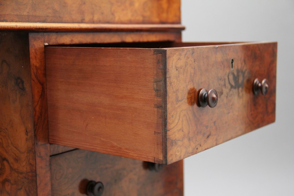 19th Century burr walnut rising top davenport View XVII