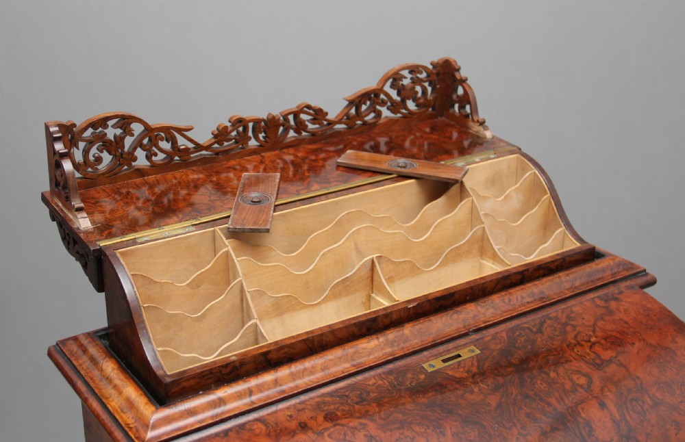 19th Century burr walnut rising top davenport View XVIII