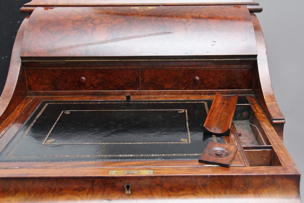 19th Century burr walnut rising top davenport View XXI