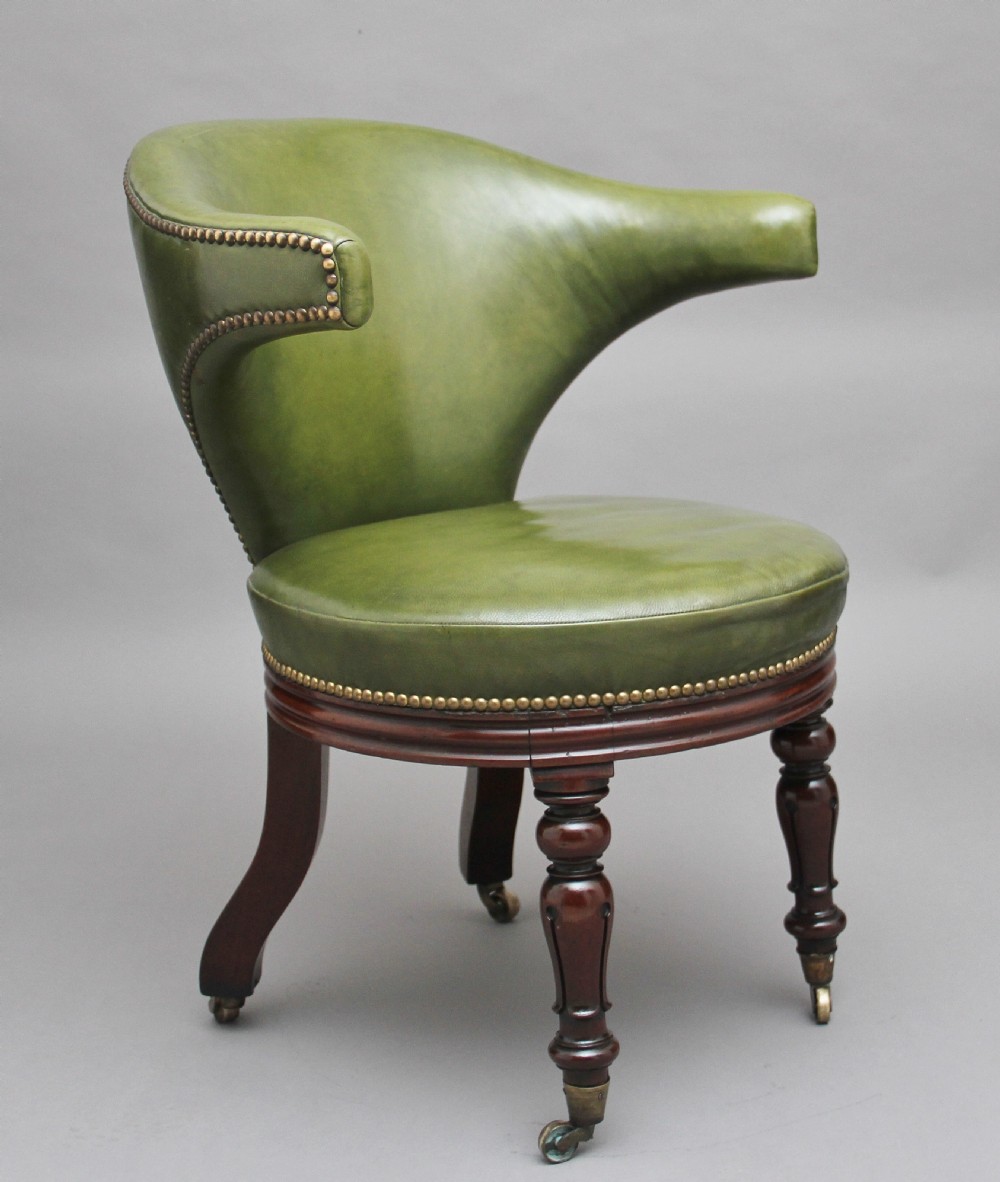 19th Century mahogany & green leather desk chair