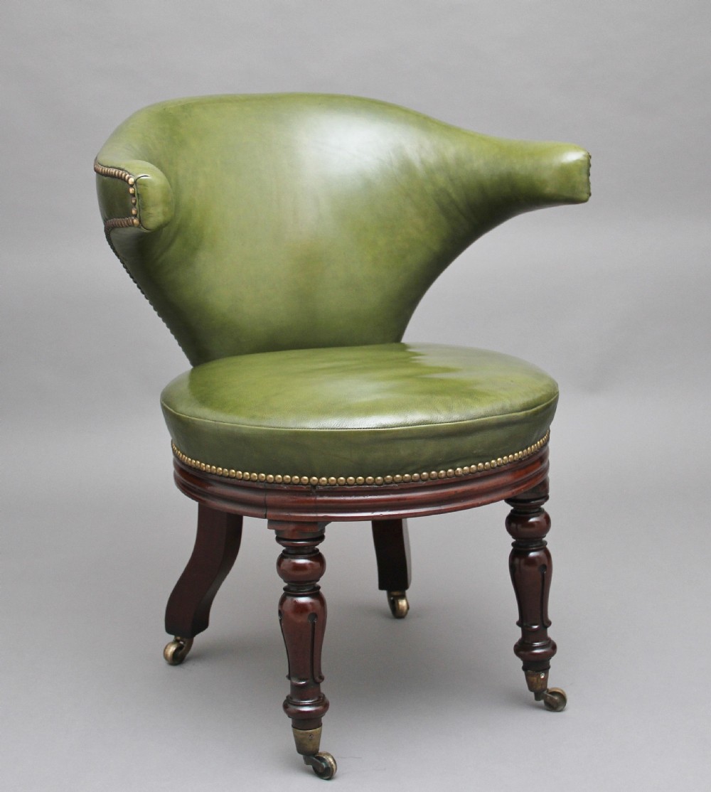 19th Century mahogany & green leather desk chair View II