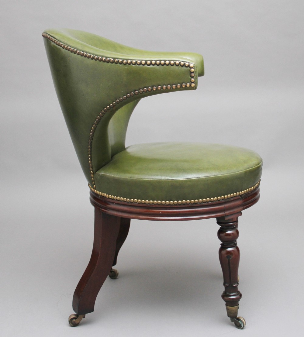 19th Century mahogany & green leather desk chair View III