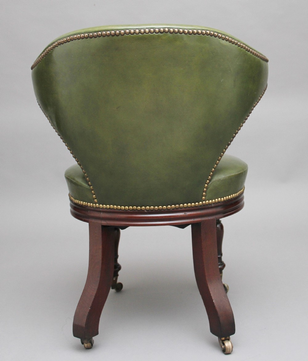 19th Century mahogany & green leather desk chair View IV