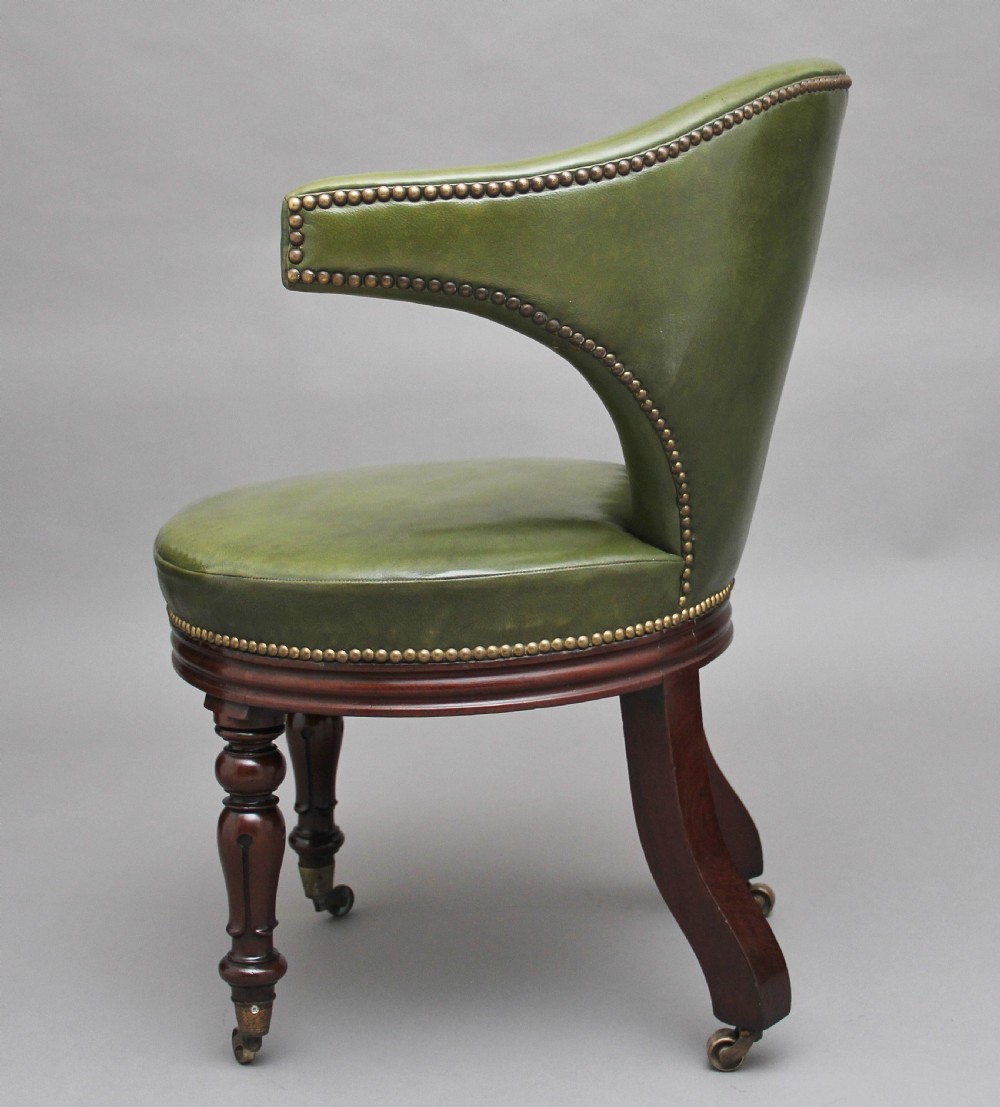 19th Century mahogany & green leather desk chair View V
