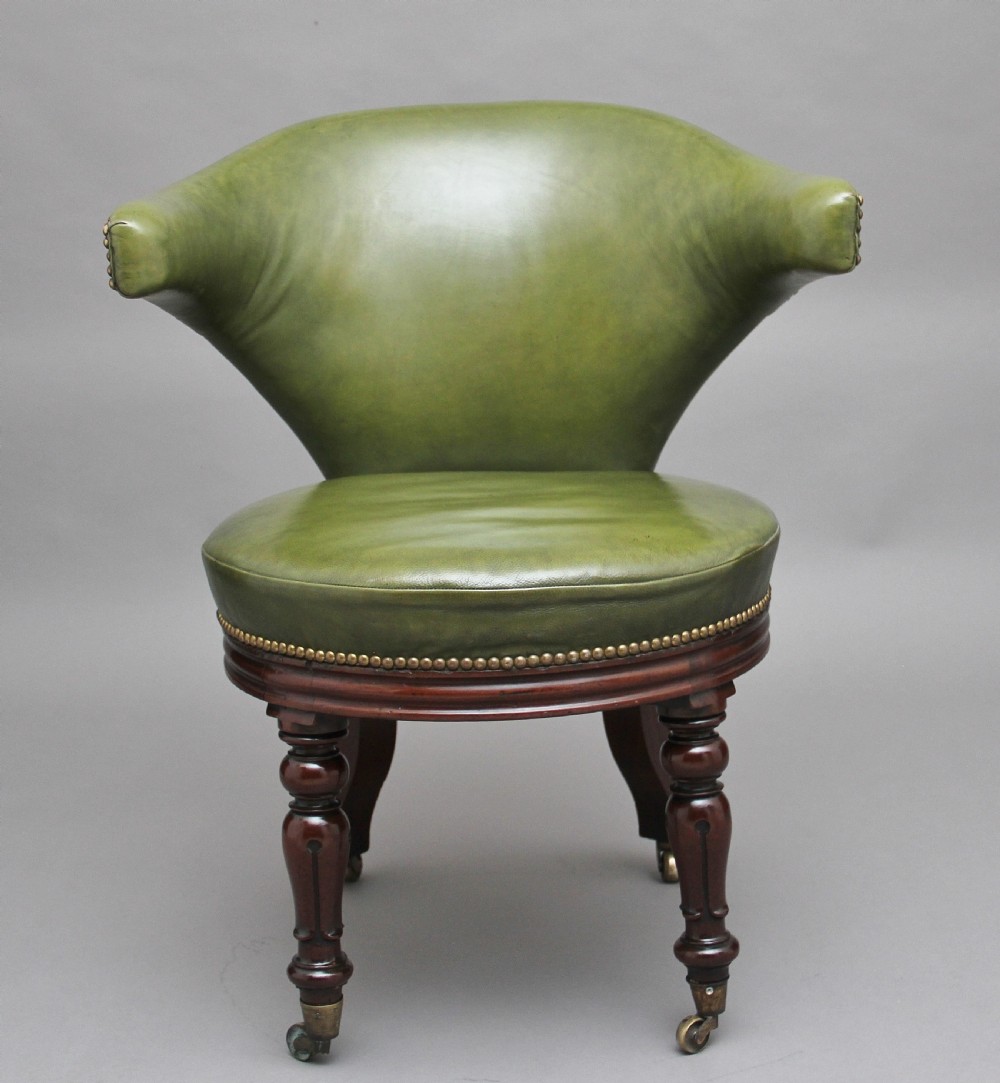 19th Century mahogany & green leather desk chair View VI