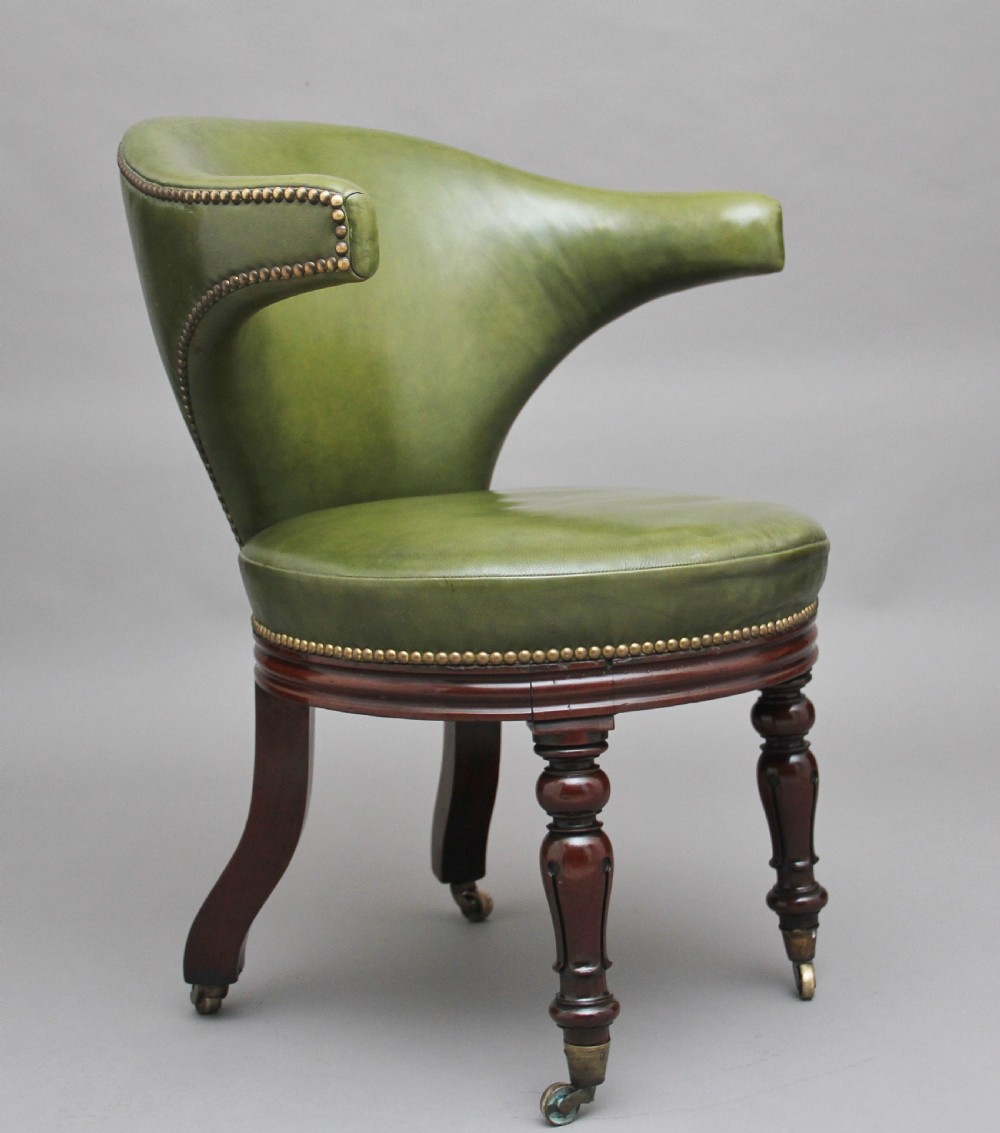 19th Century mahogany & green leather desk chair View VII