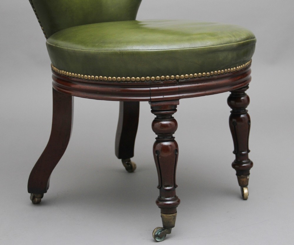 19th Century mahogany & green leather desk chair View VIII