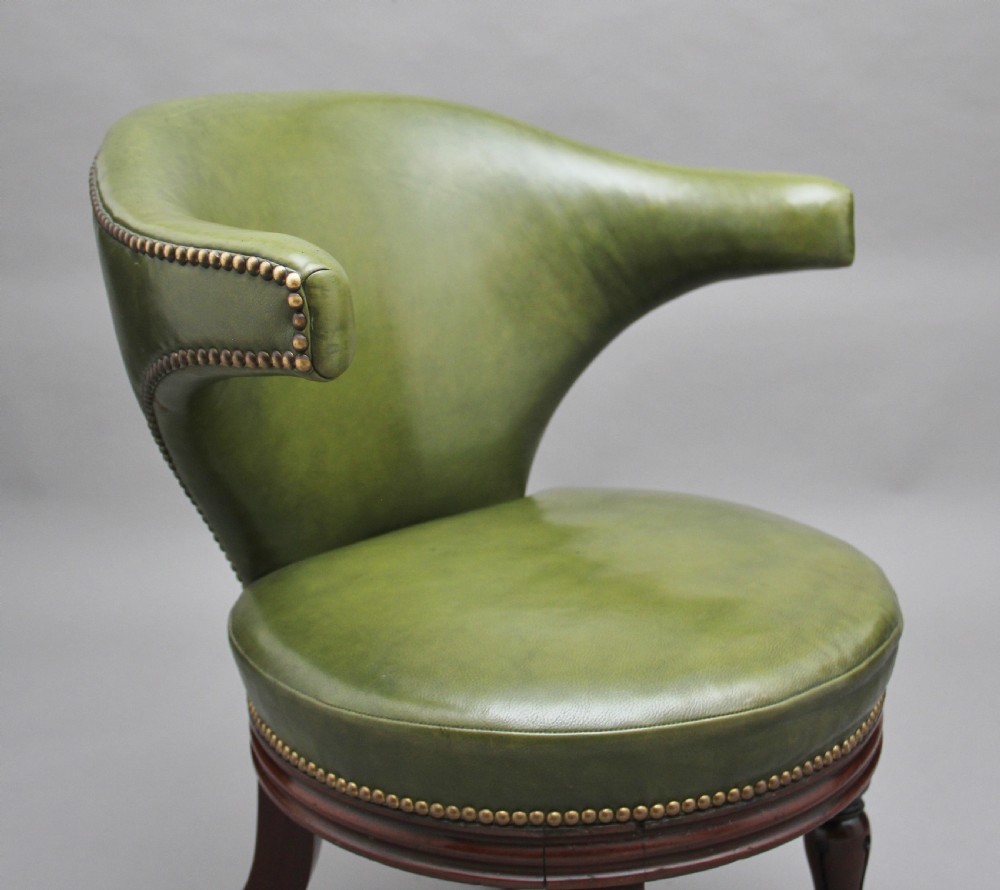 19th Century mahogany & green leather desk chair View IX
