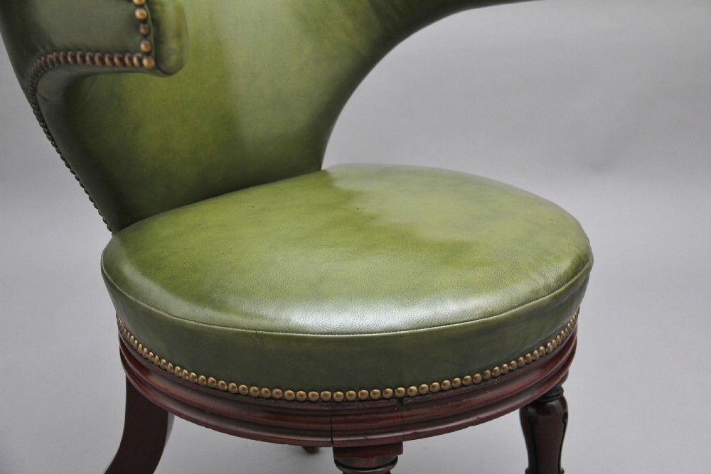 19th Century mahogany & green leather desk chair View X