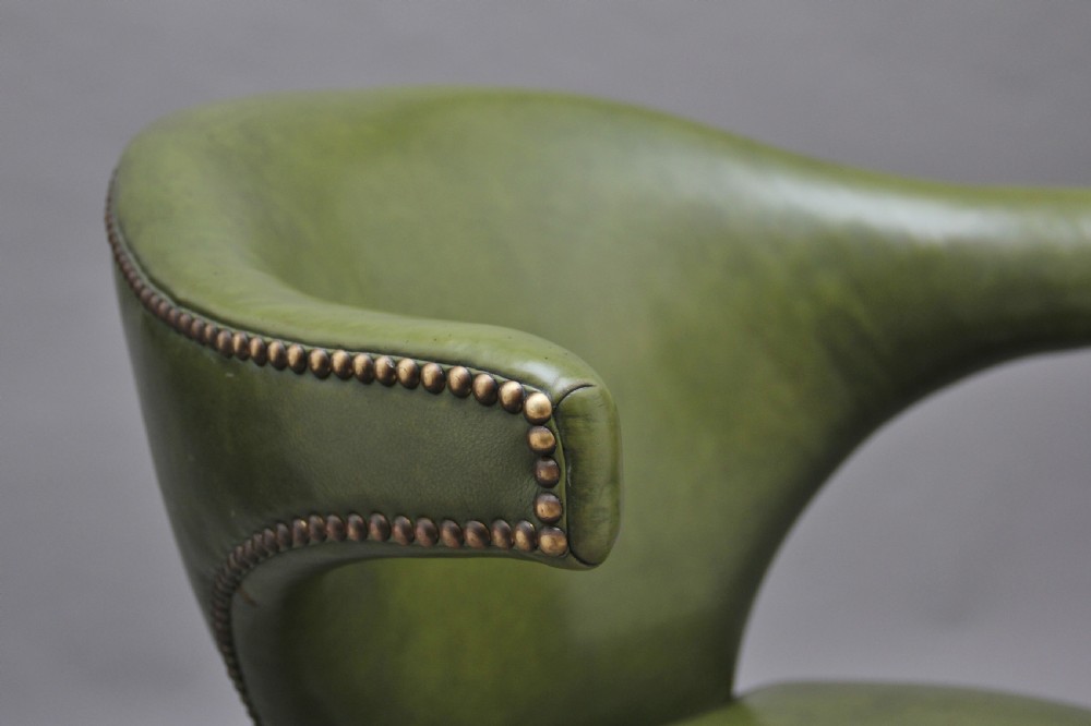 19th Century mahogany & green leather desk chair View XI