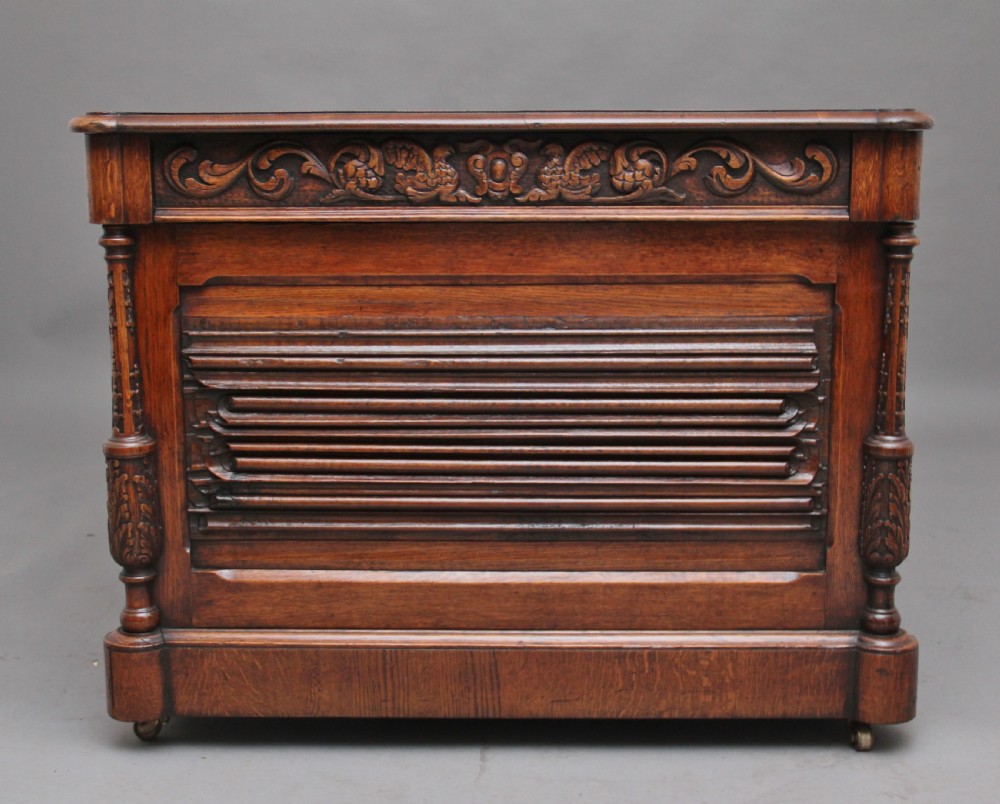 19th Century carved oak partners desk View VI