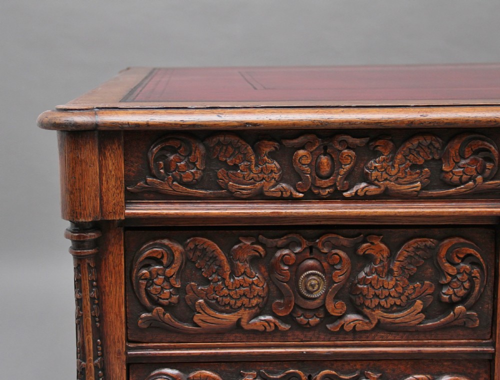 19th Century carved oak partners desk View IX