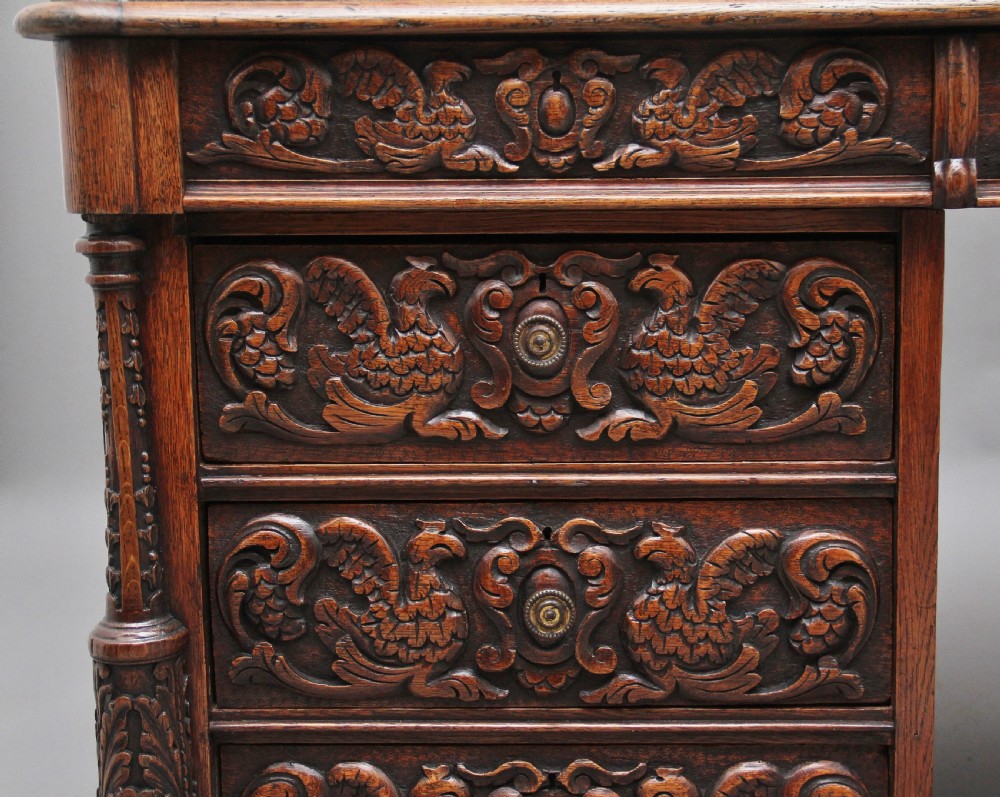 19th Century carved oak partners desk View X