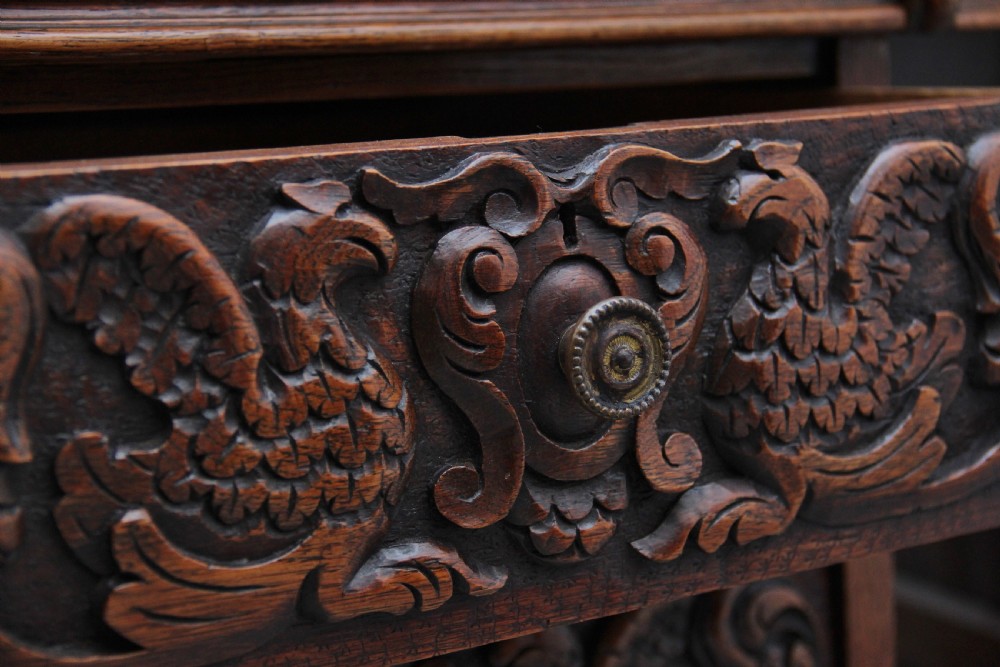 19th Century carved oak partners desk View XI