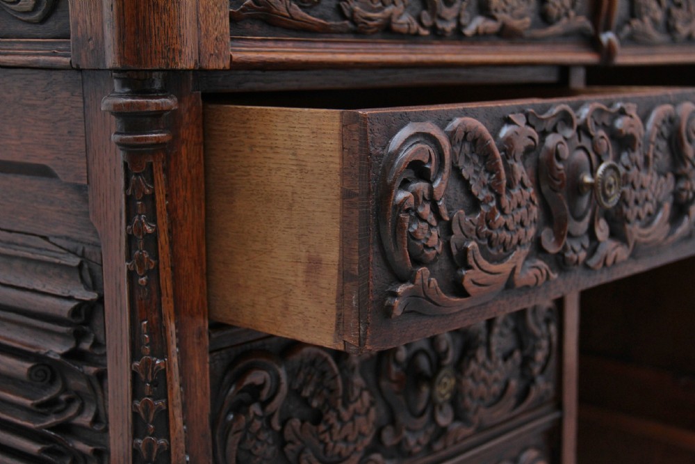 19th Century carved oak partners desk View XII