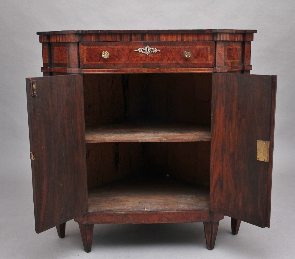 19th Century burr yew wood and inlaid corner cabinet View II